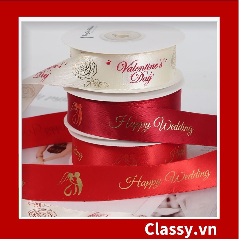 Ruy băng vải sợi poly dài 01MÉT, dệt chữ chủ đề lễ hội, màu đỏ Q958