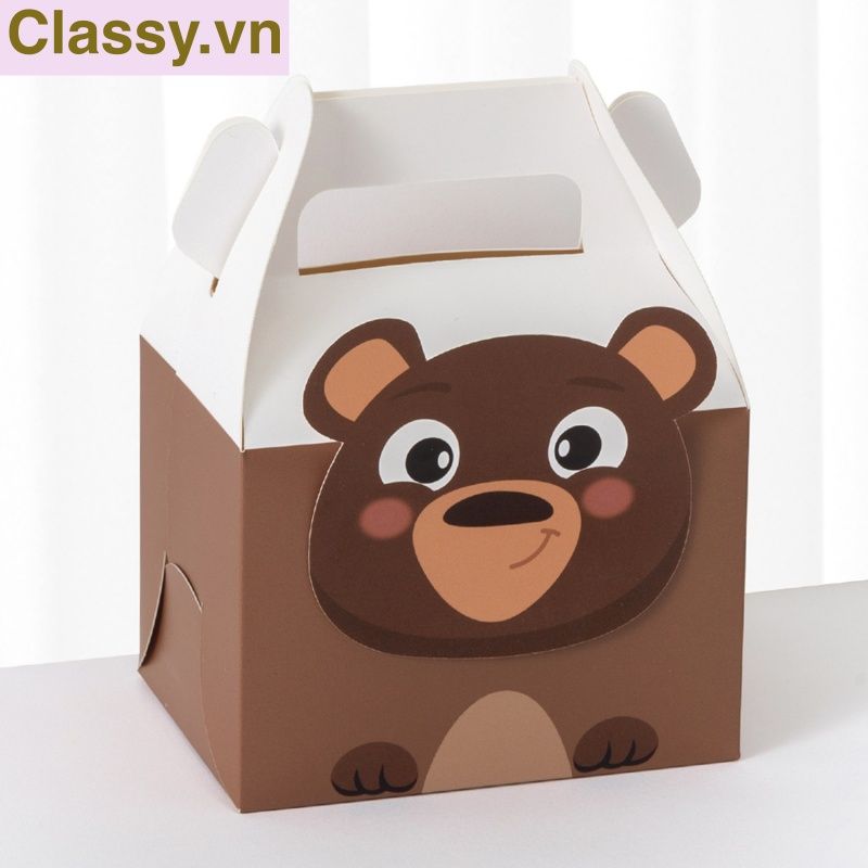 Q961 Hộp bánh ngọt, hộp kẹo , hôp quà tặng cầm tay in họa tiết động vật dễ thương