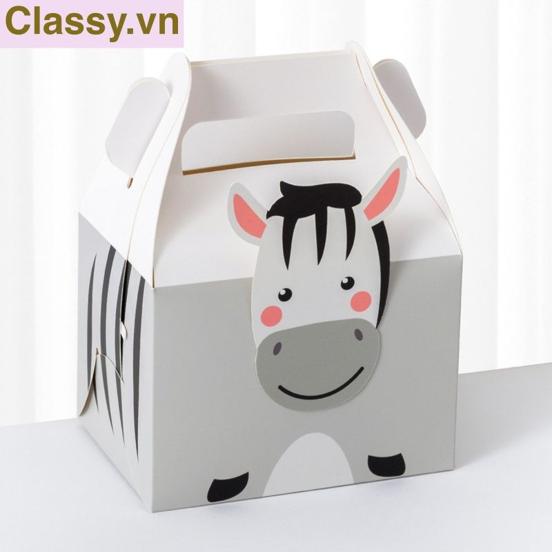 Q961 Hộp bánh ngọt, hộp kẹo , hôp quà tặng cầm tay in họa tiết động vật dễ thương