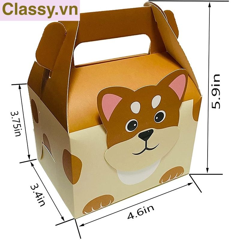 Q961 Hộp bánh ngọt, hộp kẹo , hôp quà tặng cầm tay in họa tiết động vật dễ thương