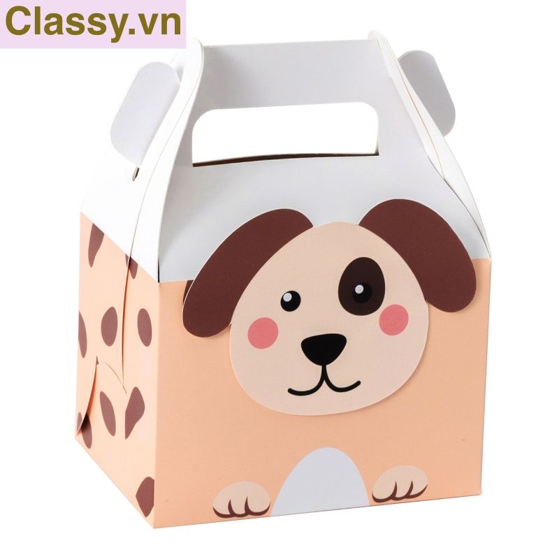 Q961 Hộp bánh ngọt, hộp kẹo , hôp quà tặng cầm tay in họa tiết động vật dễ thương
