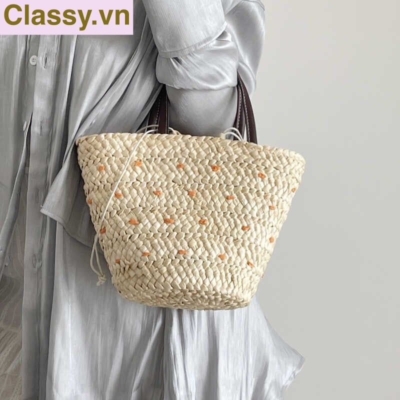 Túi cói thời trang có lớp lót dây rút tiện lợi dành cho nữ T1233