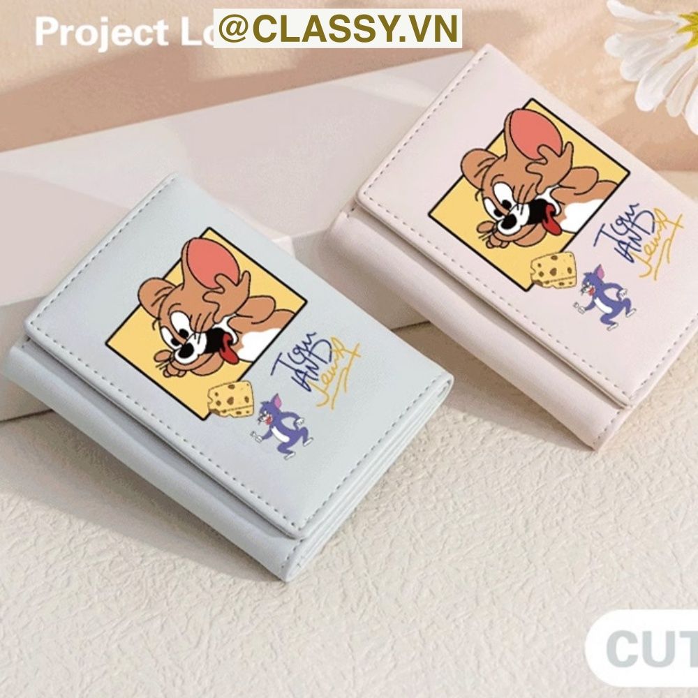 Classy Ví da nữ dạng gập, hoạt tiết họa hình nhiều kiểu dễ thương T1543