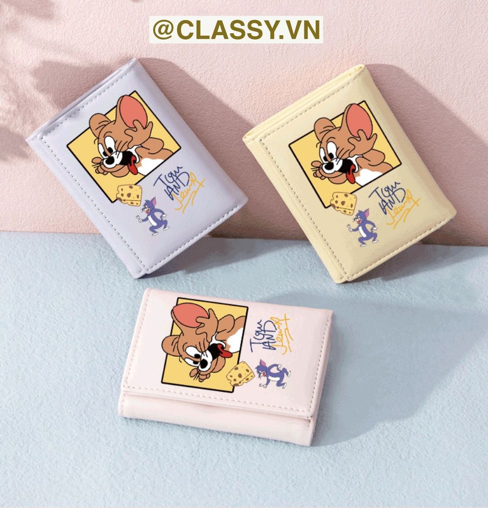 Classy Ví da nữ dạng gập, hoạt tiết họa hình nhiều kiểu dễ thương T1543