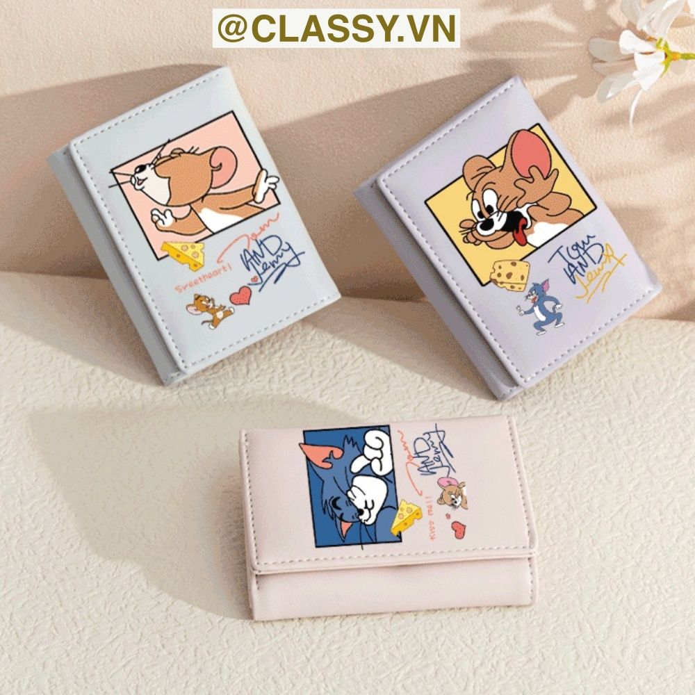 Classy Ví da nữ dạng gập, hoạt tiết họa hình nhiều kiểu dễ thương T1543