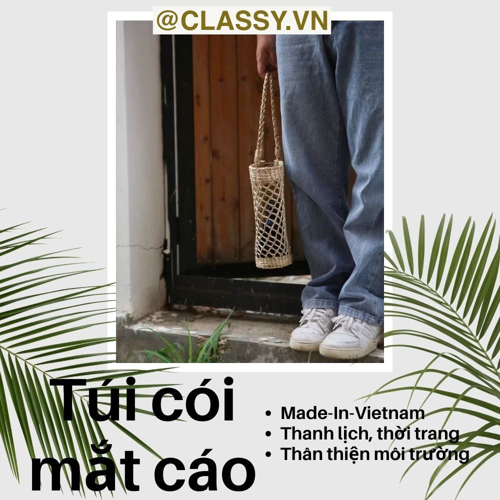 Túi cói làn cói mắt cáo trơn đi biển có nơ, kiểu dáng Vintage, đan thủ công bởi thợ Việt Nam T328