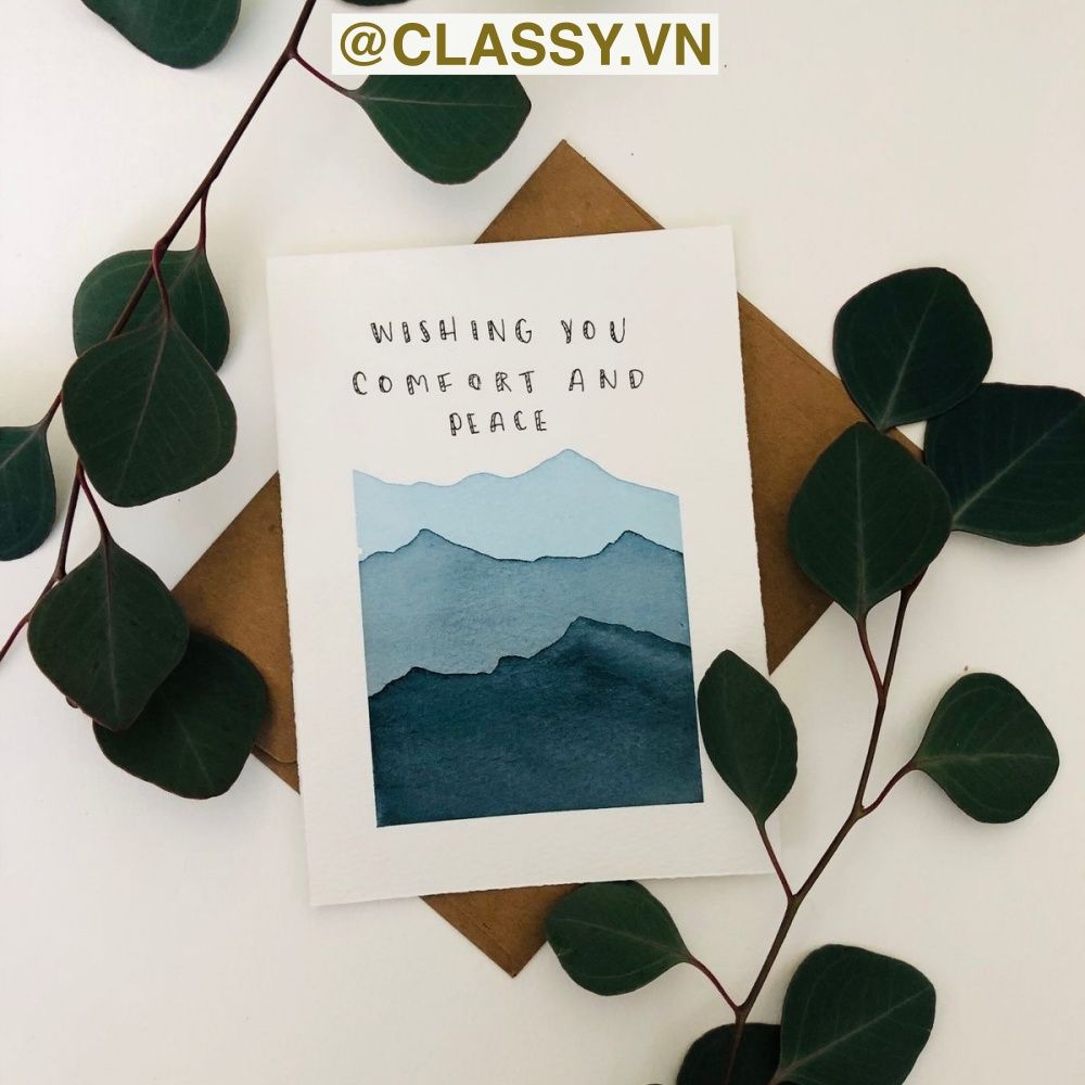 Thiệp vẽ tay bằng màu nước Classy trên nền giấy art Lan Vi 210GSM, kích thước đi kèm với phong bì của CLASSY STUDIO