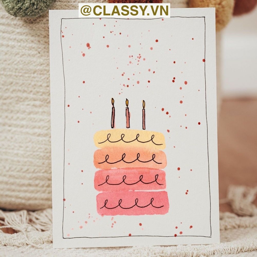 Thiệp vẽ tay bằng màu nước Classy trên nền giấy art Lan Vi 210GSM, kích thước đi kèm với phong bì của CLASSY STUDIO