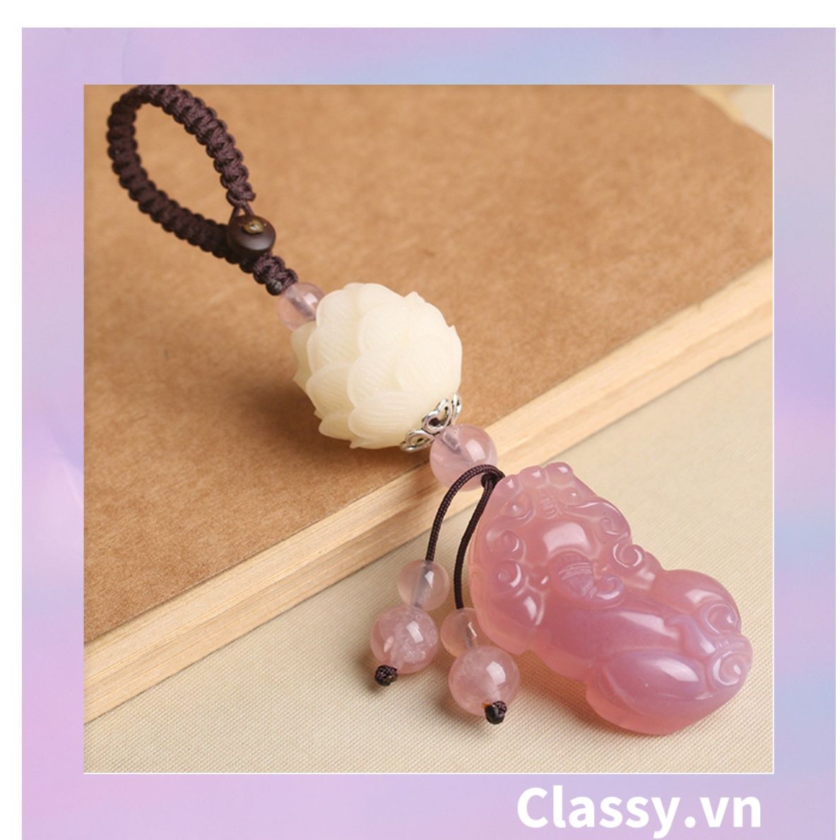 Classy Móc khóa phong thủy hình tỳ hưu làm từ đá thạch anh mang ý nghĩa may mắn gắn chìa khóa, điện thoại, sổ tay PK1420