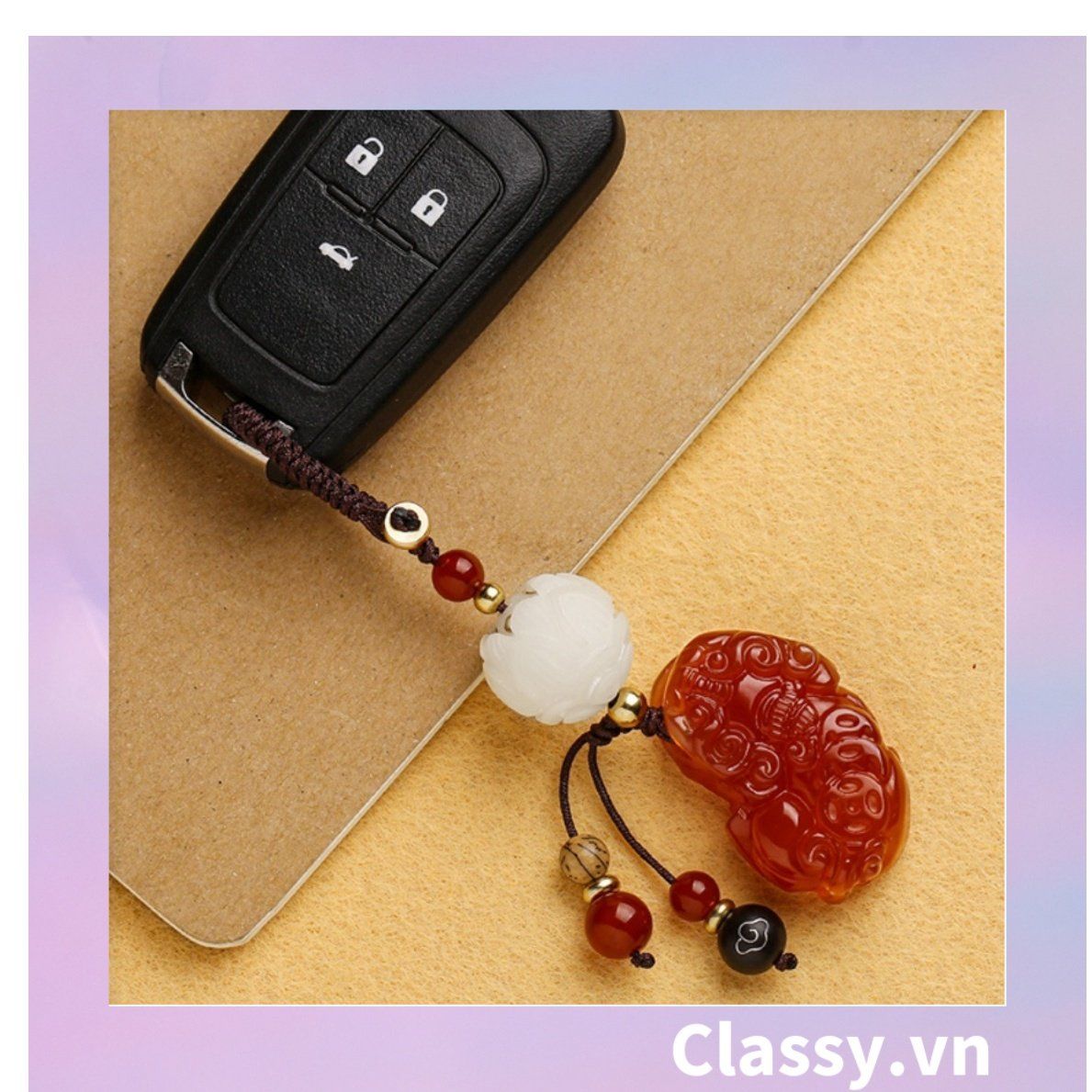 Classy Móc khóa phong thủy hình tỳ hưu làm từ đá thạch anh mang ý nghĩa may mắn gắn chìa khóa, điện thoại, sổ tay PK1420