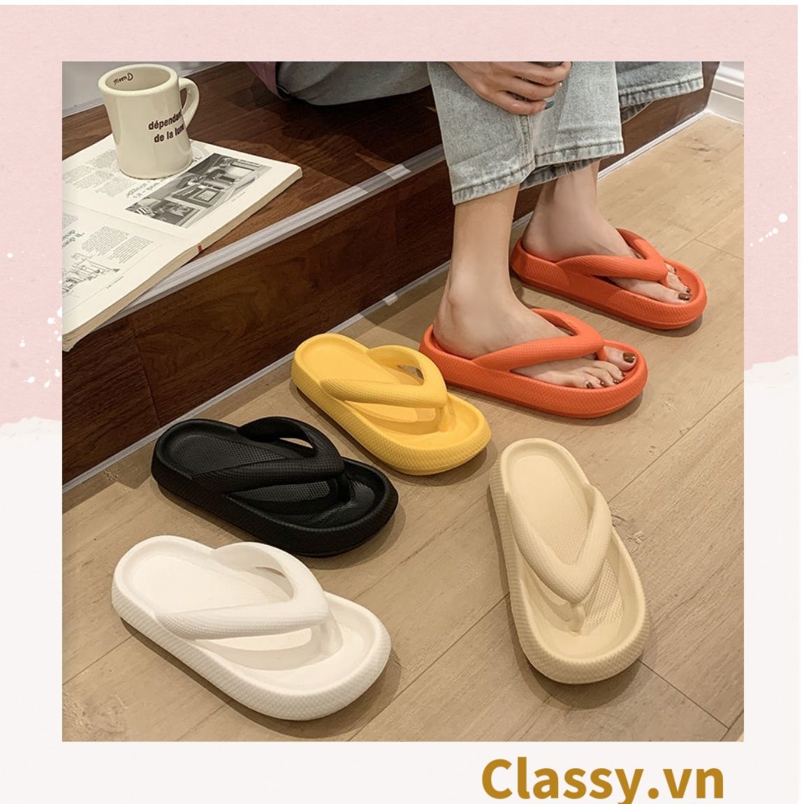 Dép nam nữ xỏ ngón đế mềm chống trượt, chất liệu EVA, màu sắc dễ thương thích hợp mang trong nhà và ngoài trời G1063