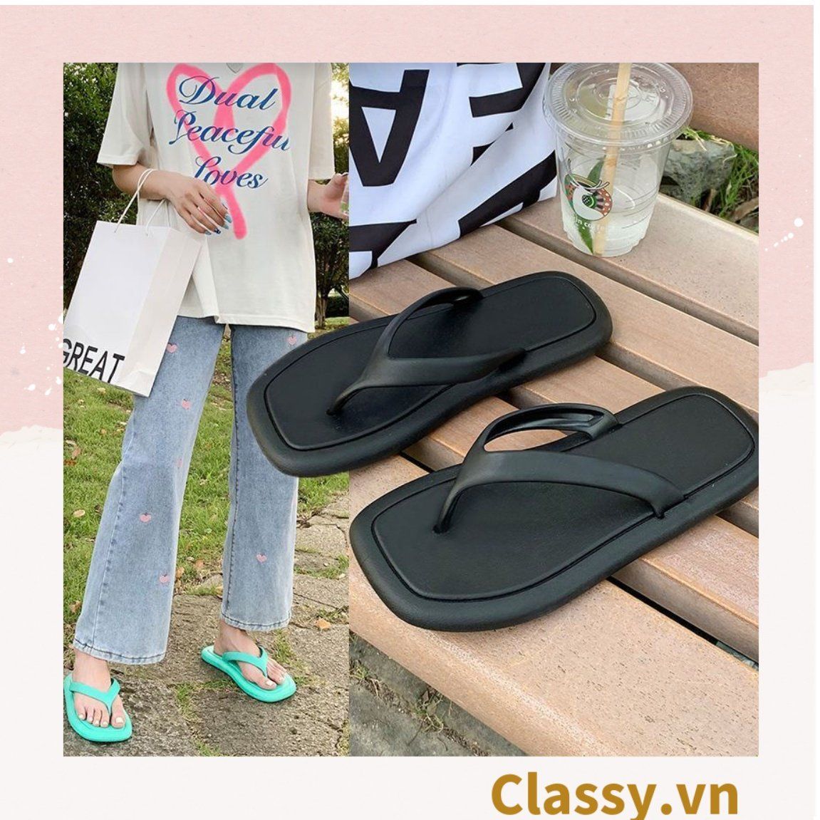 Dép nam nữ xỏ ngón đế mềm chống trượt, phong cách vintage hàn quốc, thích hợp mang trong nhà và ngoài trời G1112