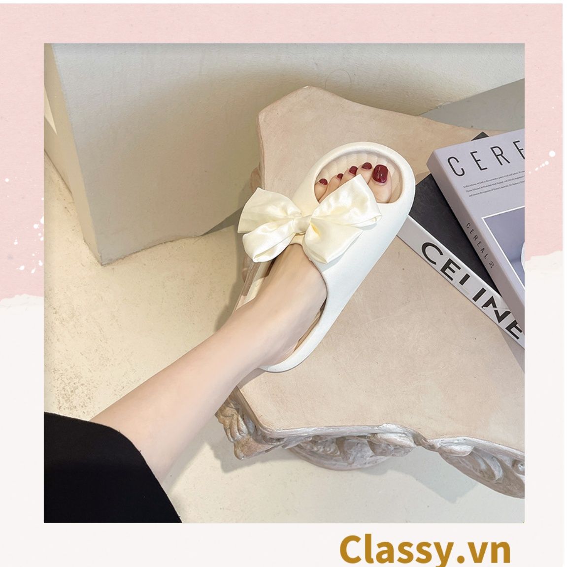 Dép quai ngang thắt nơ dành cho nữ, đi trong nhà, đi biển, đi spa tiện lợi G1253