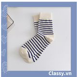  Classy Tất cổ cao, vớ cổ cao màu xanh họa tiết vui nhộn, chất cotton siêu êm G1346 