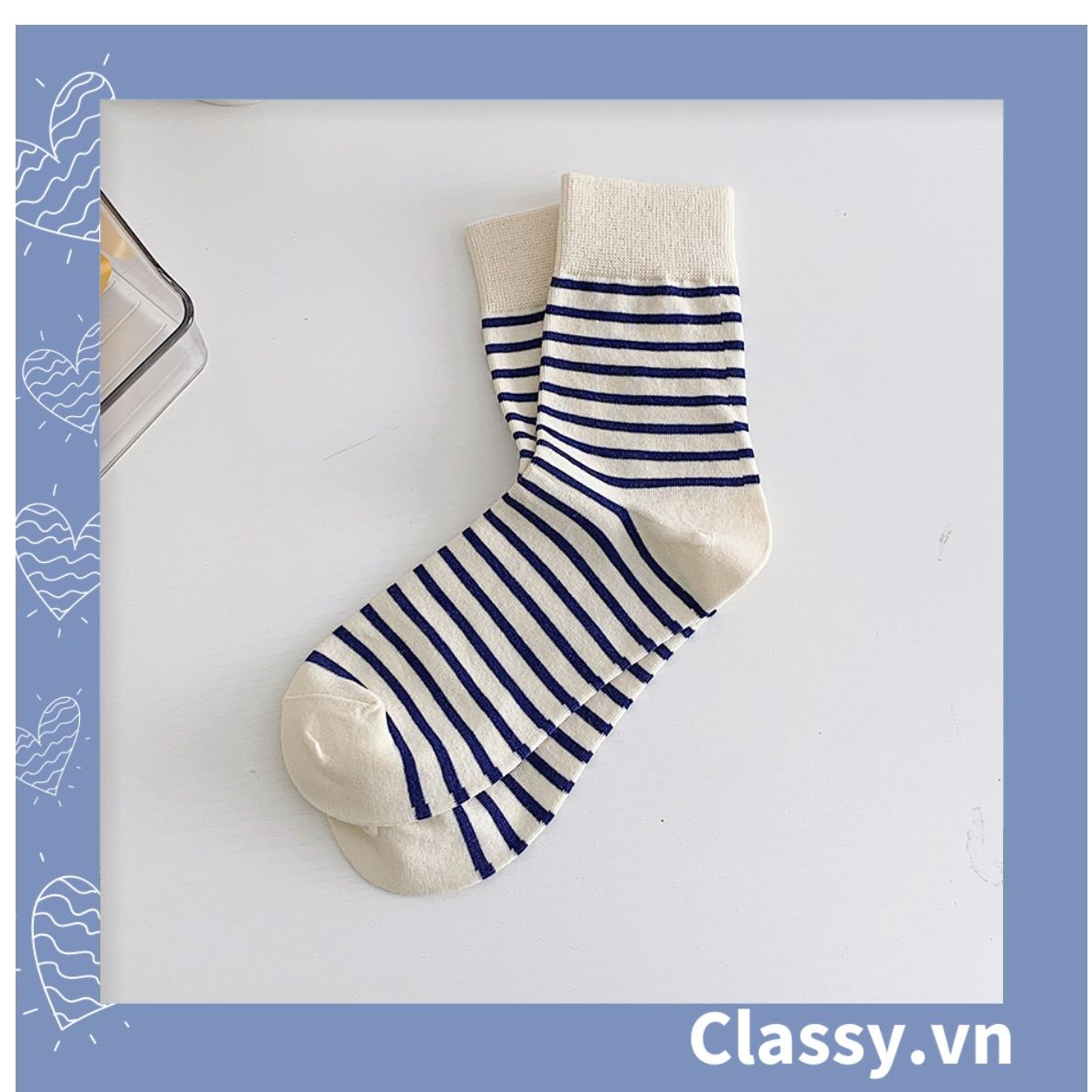  Classy Tất cổ cao, vớ cổ cao màu xanh họa tiết vui nhộn, chất cotton siêu êm G1346 