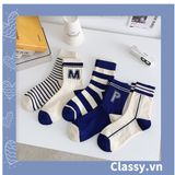  Classy Tất cổ cao, vớ cổ cao màu xanh họa tiết vui nhộn, chất cotton siêu êm G1346 