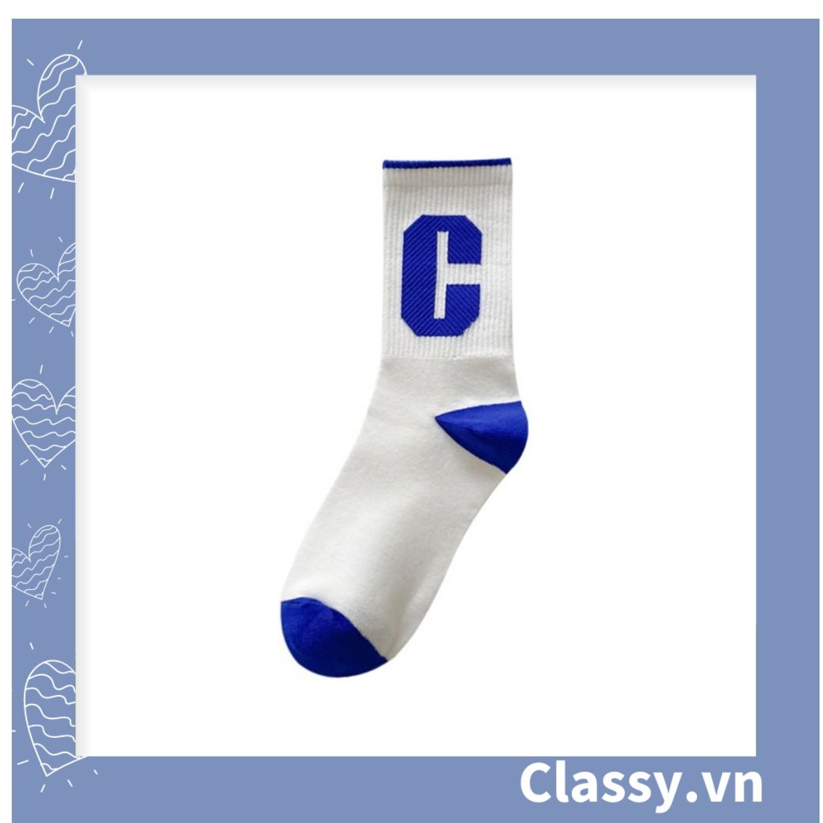 Classy Tất cổ cao, vớ cổ cao màu xanh họa tiết vui nhộn, chất cotton siêu êm G1346
