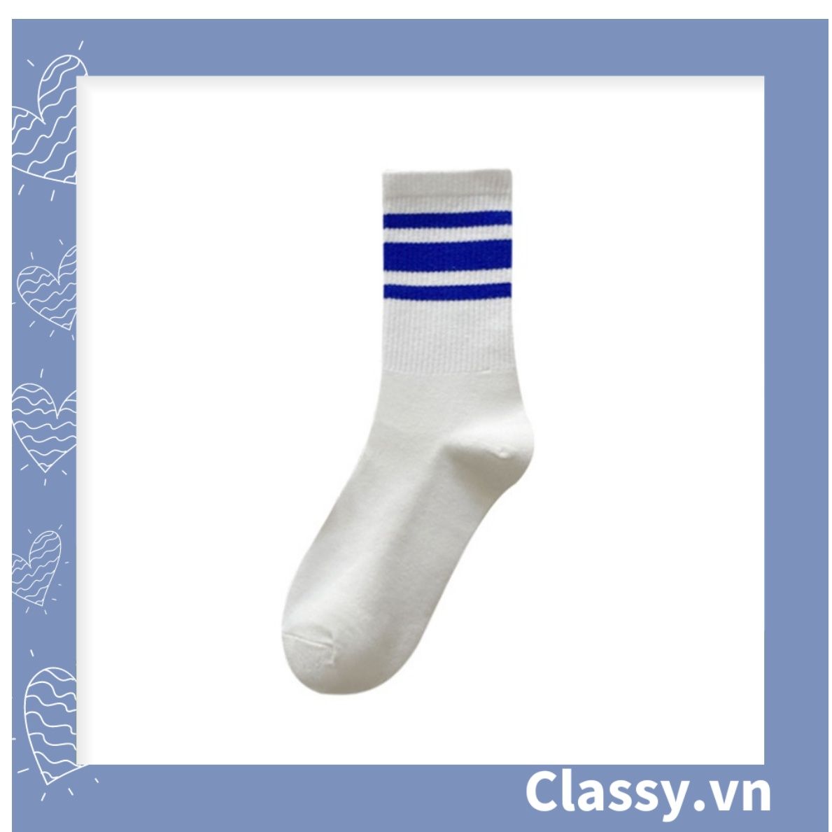 Classy Tất cổ cao, vớ cổ cao màu xanh họa tiết vui nhộn, chất cotton siêu êm G1346