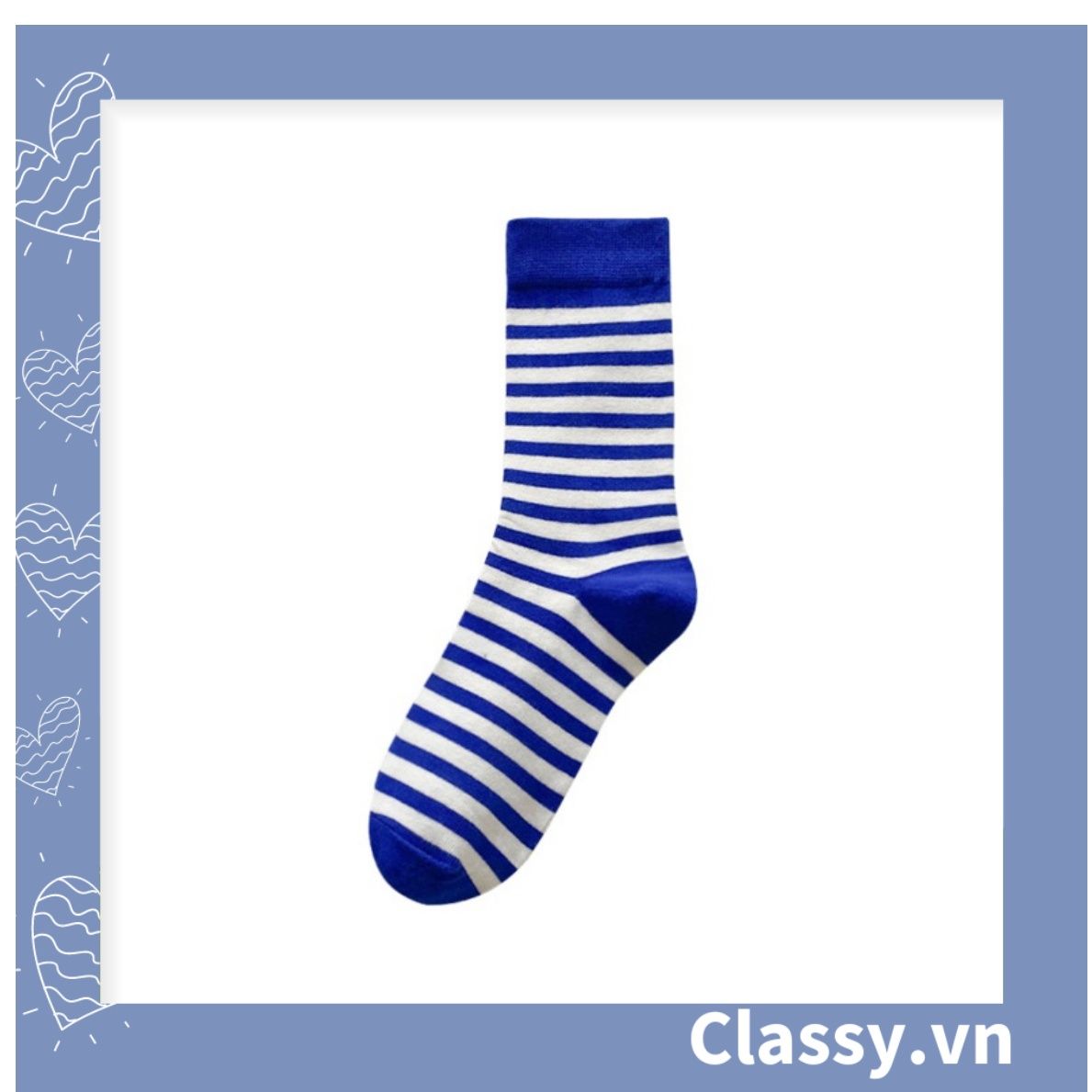 Classy Tất cổ cao, vớ cổ cao màu xanh họa tiết vui nhộn, chất cotton siêu êm G1346