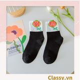  Classy Tất cổ cao, vớ cổ cao hoa tulip, chất cotton siêu êm G1347 