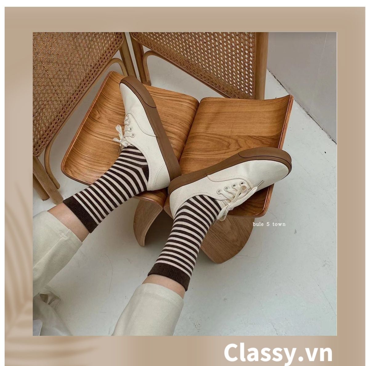 Classy Tất cổ cao, vớ cổ cao sọc nhỏ nhiều màu cho bạn lựa chọn G1348