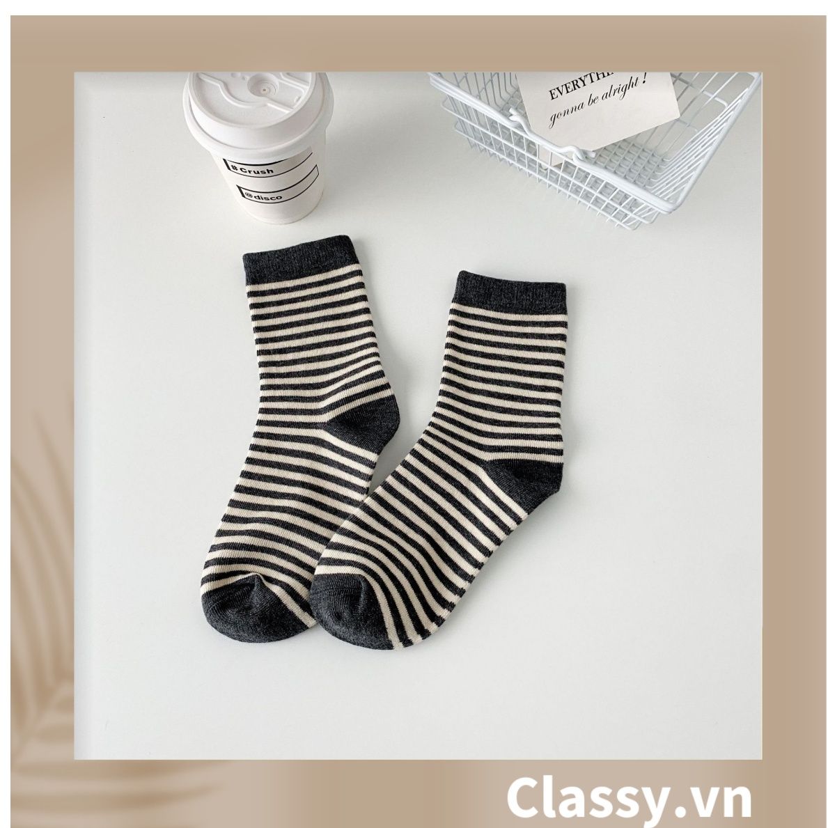 Classy Tất cổ cao, vớ cổ cao sọc nhỏ nhiều màu cho bạn lựa chọn G1348