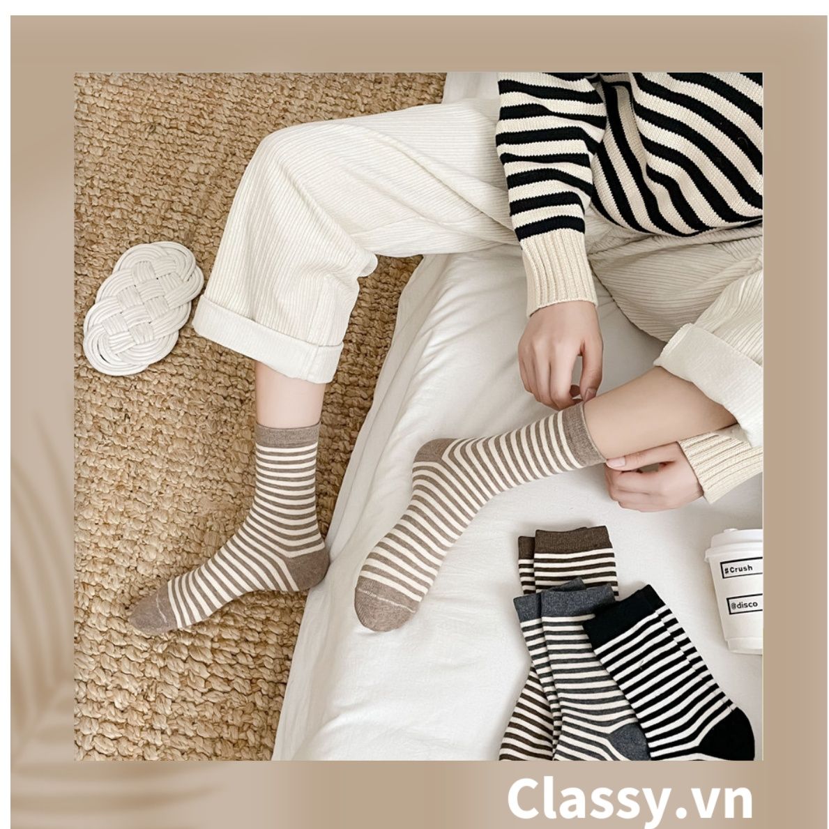  Classy Tất cổ cao, vớ cổ cao sọc nhỏ nhiều màu cho bạn lựa chọn G1348 