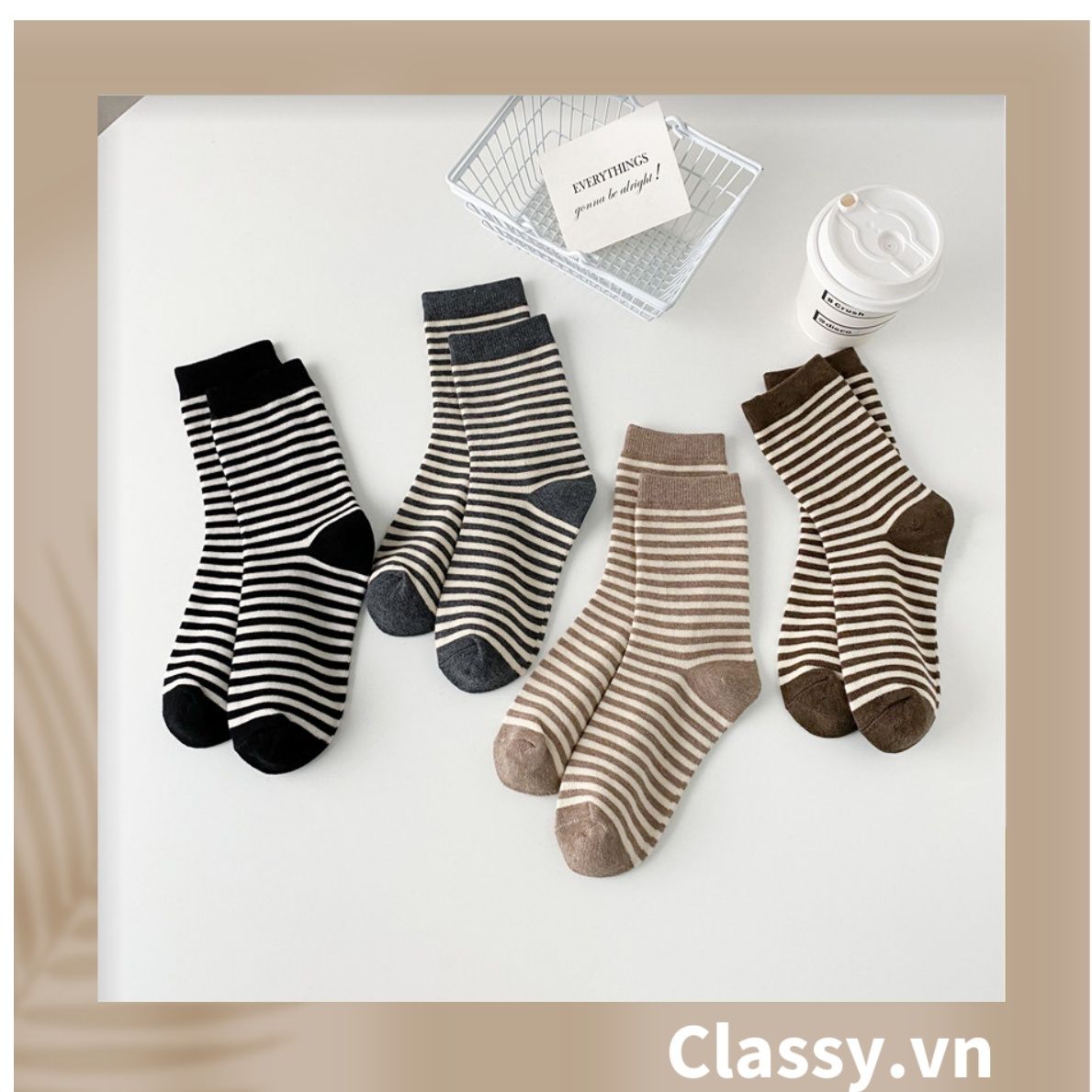 Classy Tất cổ cao, vớ cổ cao sọc nhỏ nhiều màu cho bạn lựa chọn G1348
