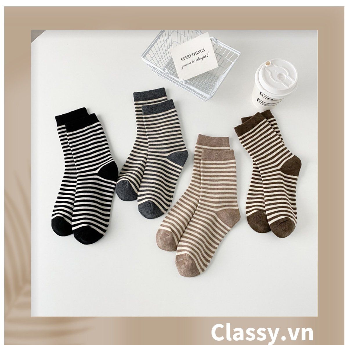 Classy Tất cổ cao, vớ cổ cao sọc nhỏ nhiều màu cho bạn lựa chọn G1348