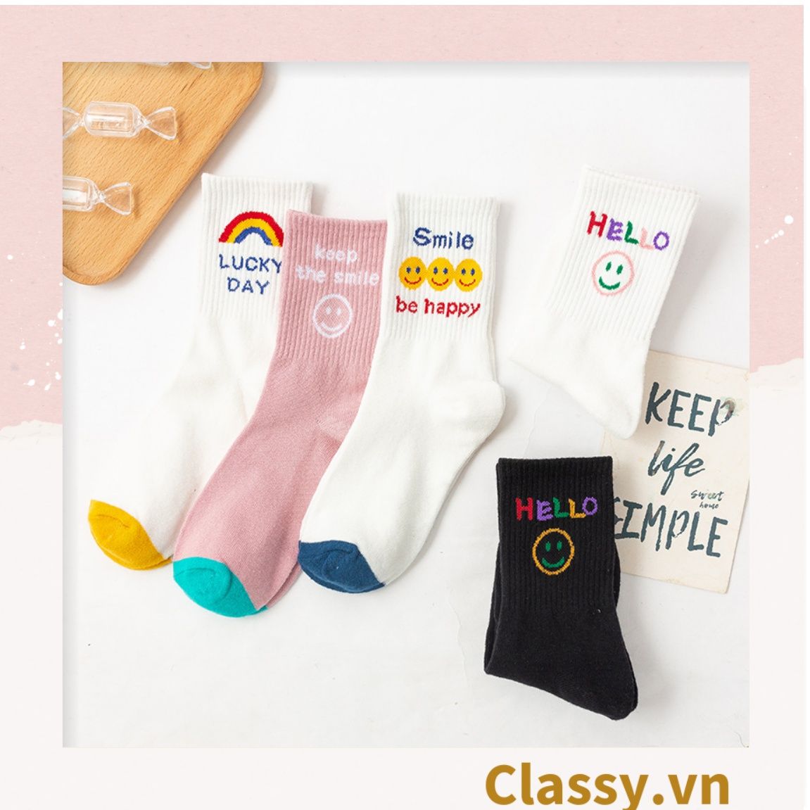  Classy Tất cổ cao, vớ cổ cao ngày mới vui vẻ, chất cotton siêu êm chân G1349 