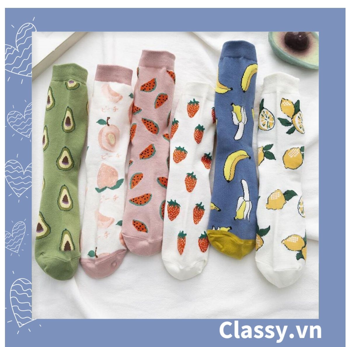 Classy Tất cổ cao, vớ cổ cao họa tiết trái cây nhiệt đới G1351