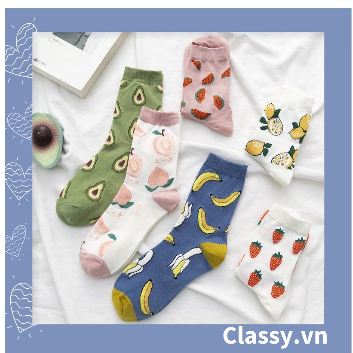 Classy Tất cổ cao, vớ cổ cao họa tiết trái cây nhiệt đới G1351