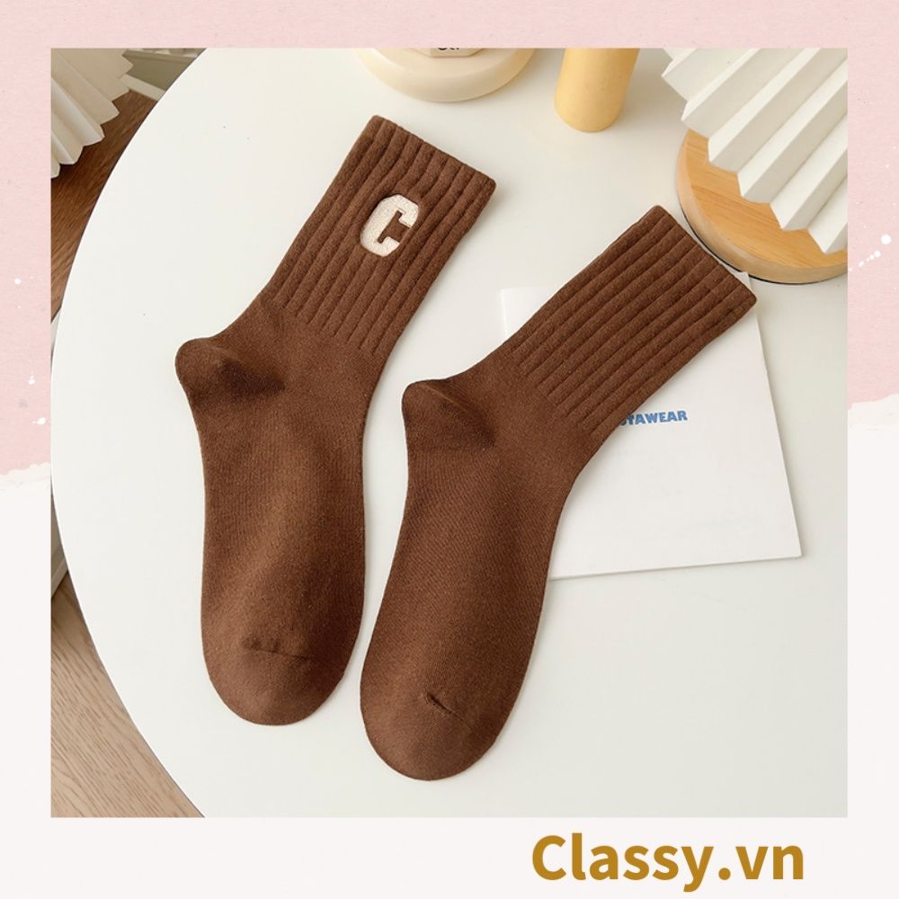 Classy Tất cổ cao, vớ cổ cao in chữ, màu trung tính basic G1363