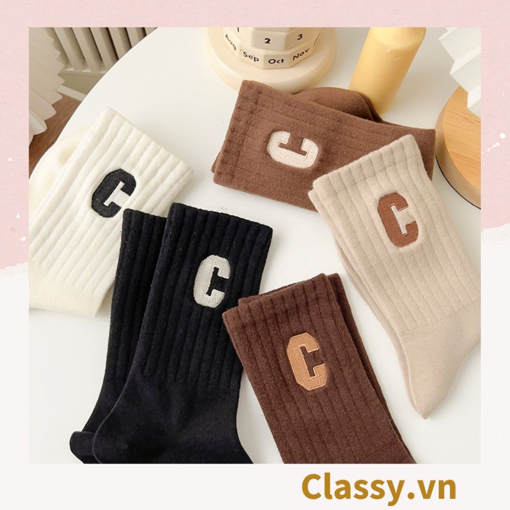  Classy Tất cổ cao, vớ cổ cao in chữ, màu trung tính basic G1363 