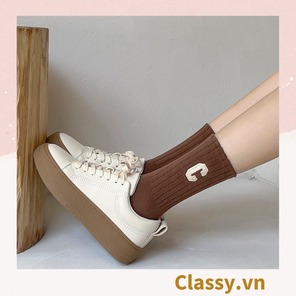 Classy Tất cổ cao, vớ cổ cao in chữ, màu trung tính basic G1363