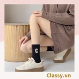  Classy Tất cổ cao, vớ cổ cao in chữ, màu trung tính basic G1363 