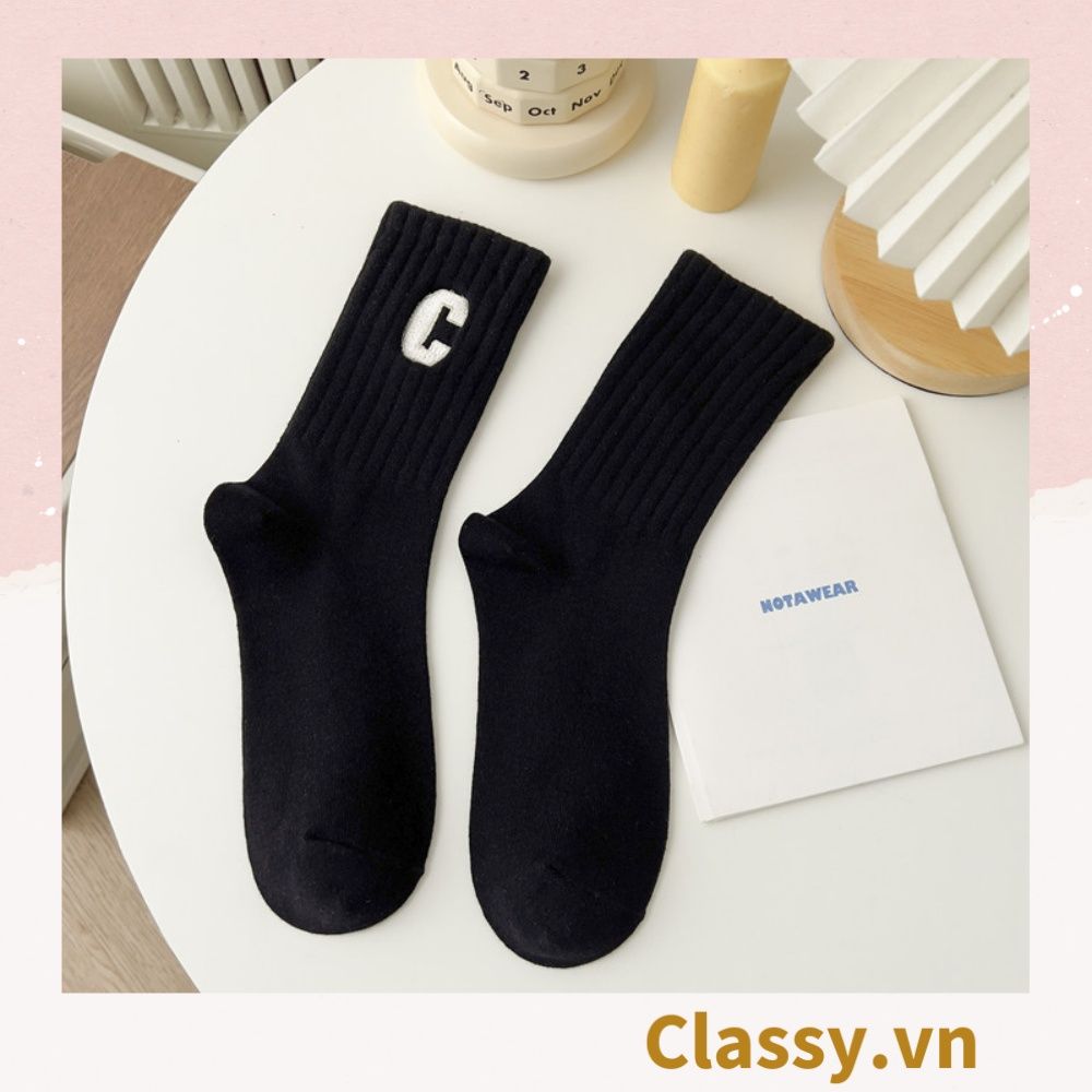  Classy Tất cổ cao, vớ cổ cao in chữ, màu trung tính basic G1363 