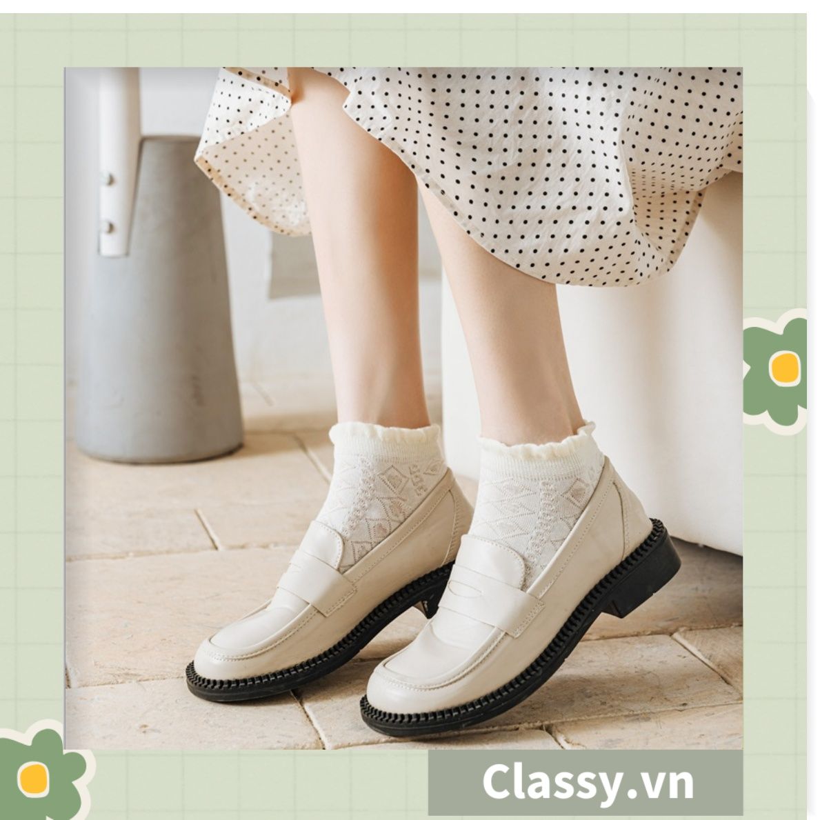  Classy Tất mỏng phối ren mix họa tiết ngẫu nhiên G1389 