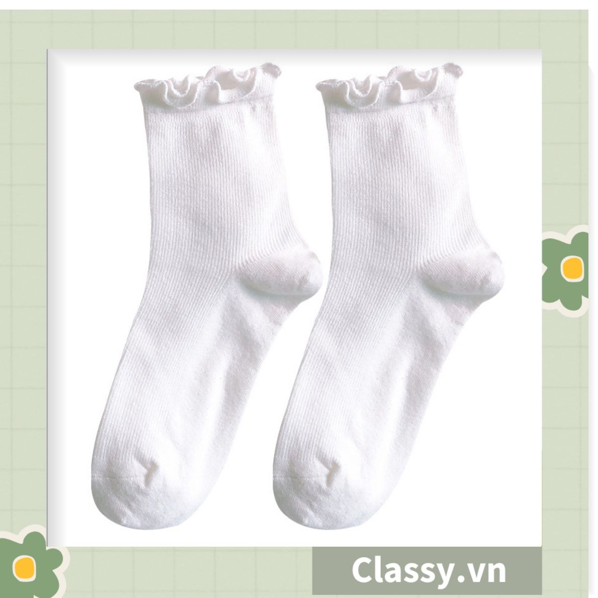 Classy Tất cổ cao, vớ cổ cao tai bèo chất liệu cotton nhiều họa tiết G1390 - G1391 - G1392 - G1393