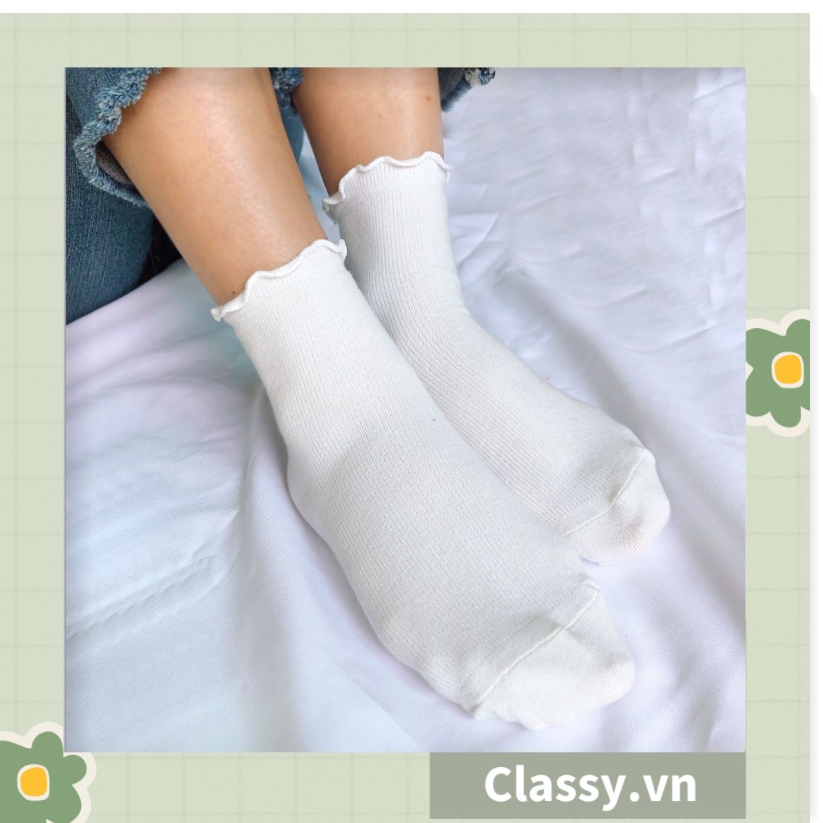  Classy Tất cổ cao, vớ cổ cao tai bèo chất liệu cotton nhiều họa tiết G1390 - G1391 - G1392 - G1393 