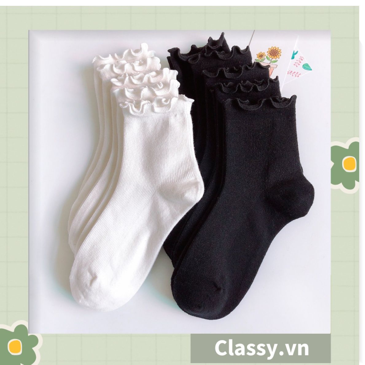 Classy Tất cổ cao, vớ cổ cao tai bèo chất liệu cotton nhiều họa tiết G1390 - G1391 - G1392 - G1393
