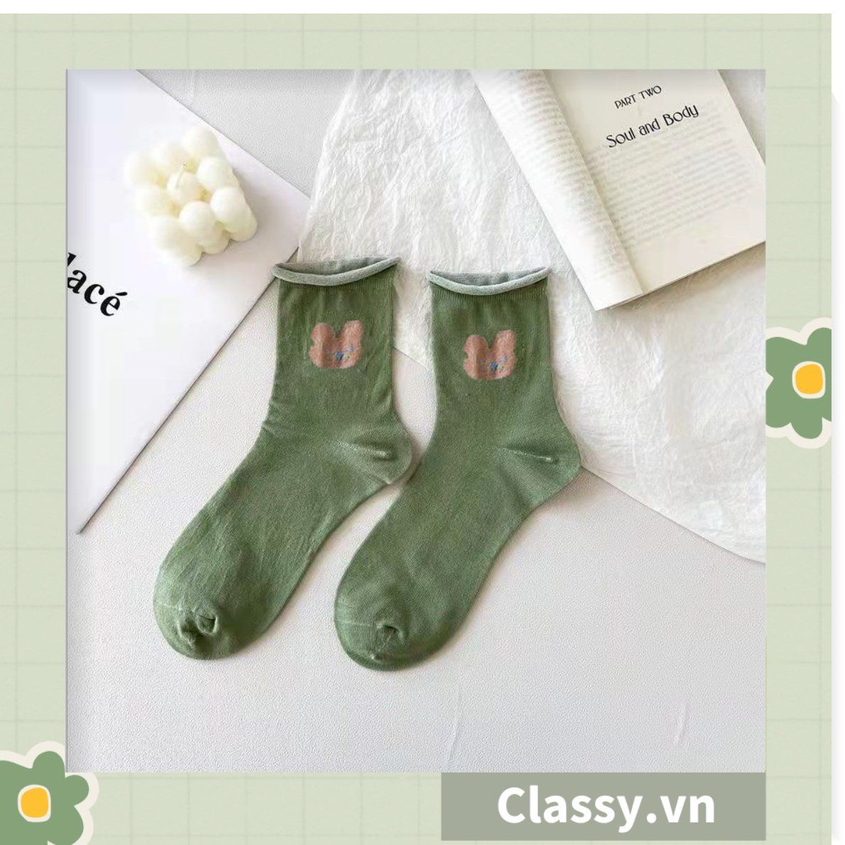Classy Tất cổ cao, vớ cổ cao tai bèo chất liệu cotton nhiều họa tiết G1390 - G1391 - G1392 - G1393