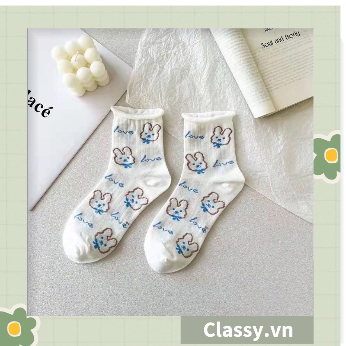 Classy Tất cổ cao, vớ cổ cao tai bèo chất liệu cotton nhiều họa tiết G1390 - G1391 - G1392 - G1393
