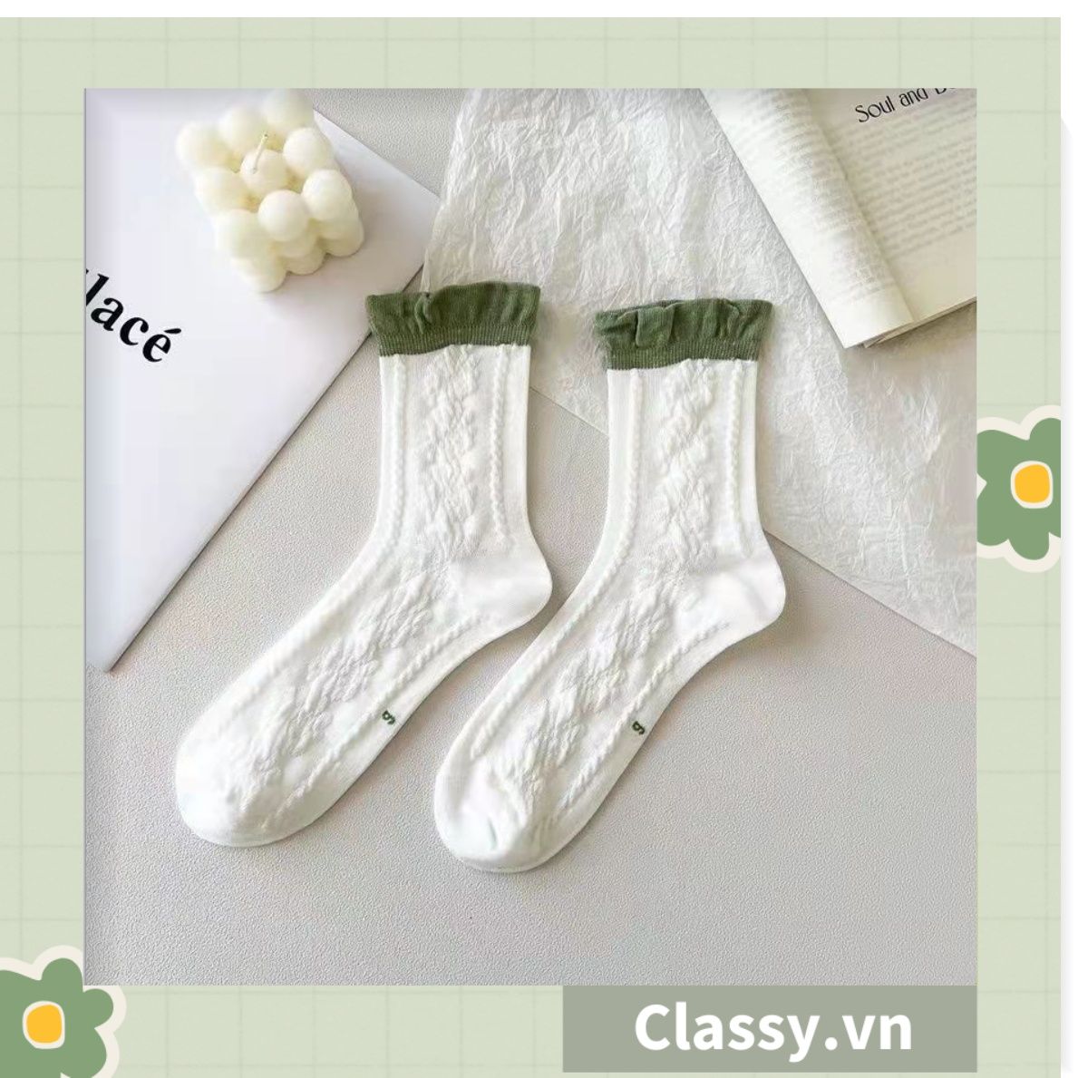  Classy Tất cổ cao, vớ cổ cao tai bèo chất liệu cotton nhiều họa tiết G1390 - G1391 - G1392 - G1393 