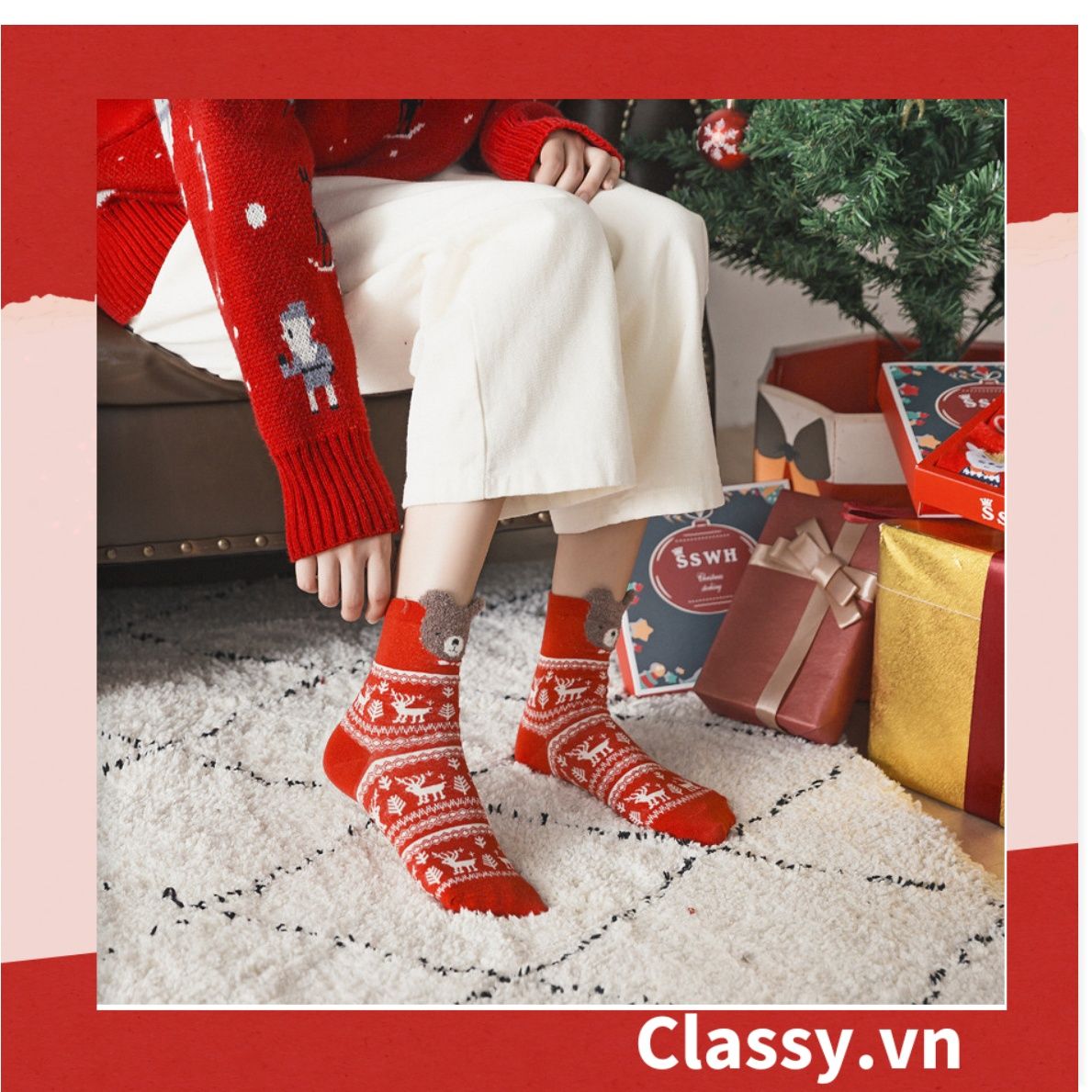  Classy Tất nữ vớ nữ họa tiết noel siêu dễ thương, chất liệu dày dặn G1397 