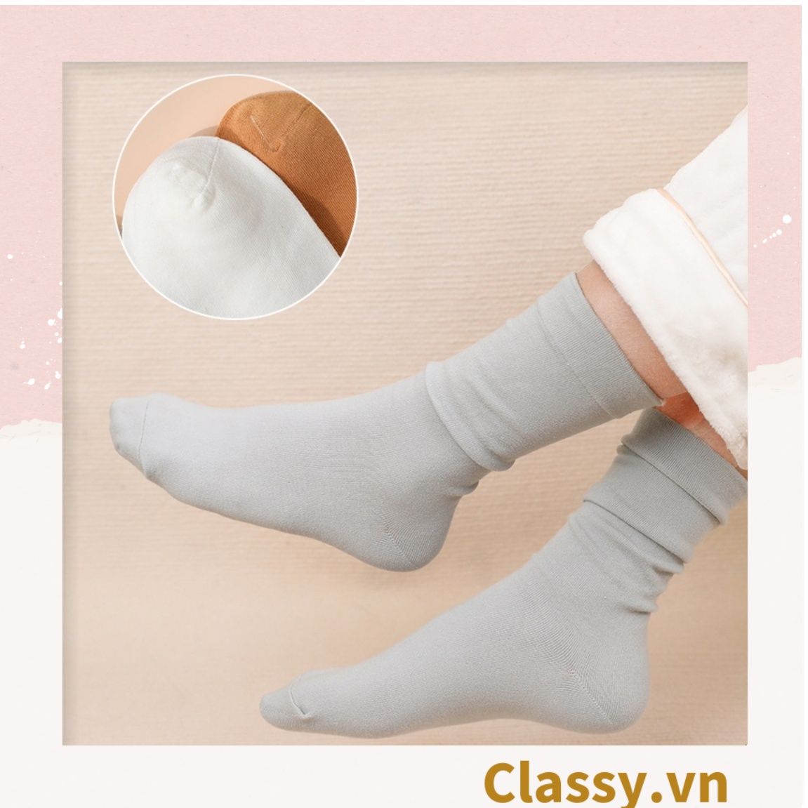  Classy Combo 2 đôi tất cotton cổ cao trơn nhiều màu G1401 