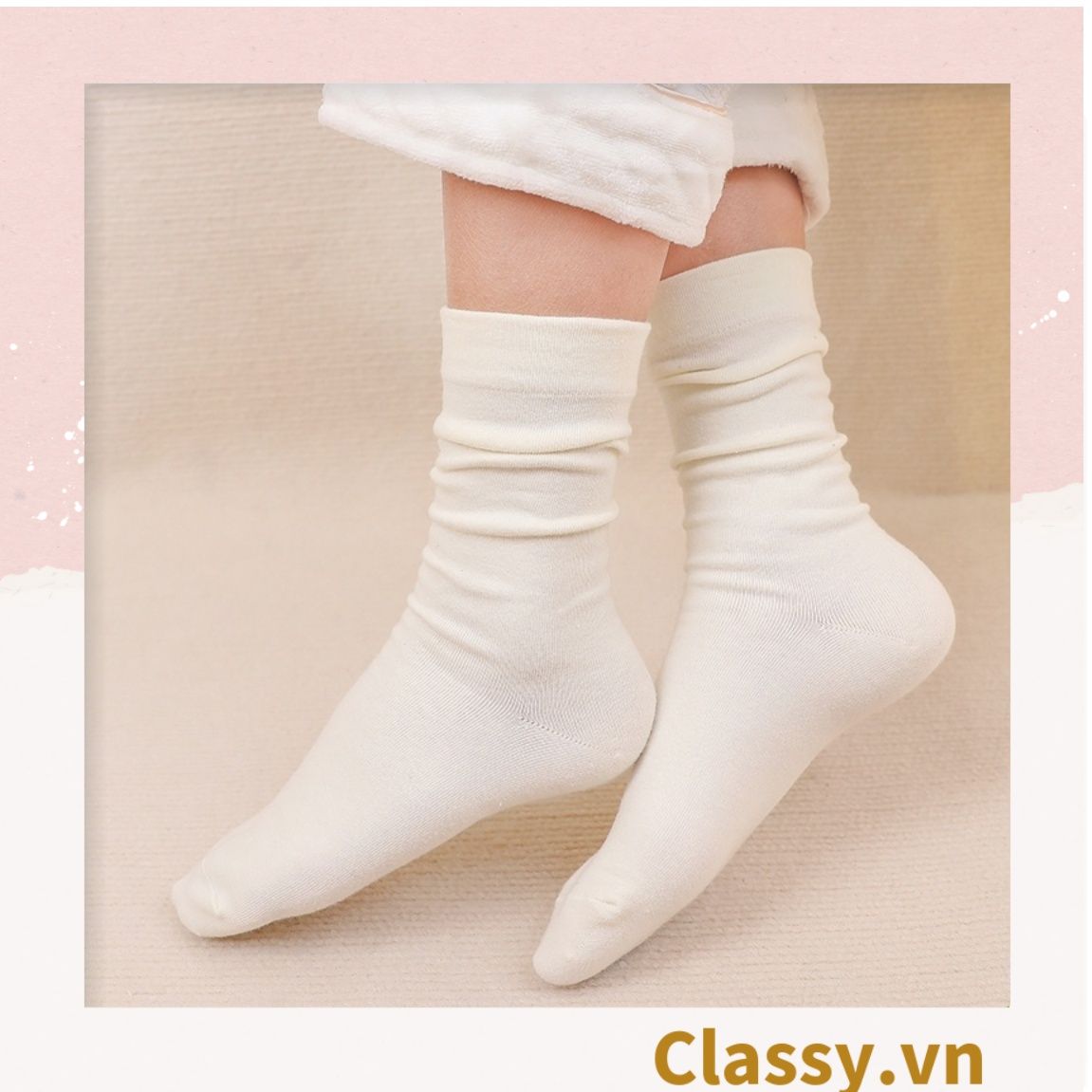 Classy Combo 2 đôi tất cotton cổ cao trơn nhiều màu G1401