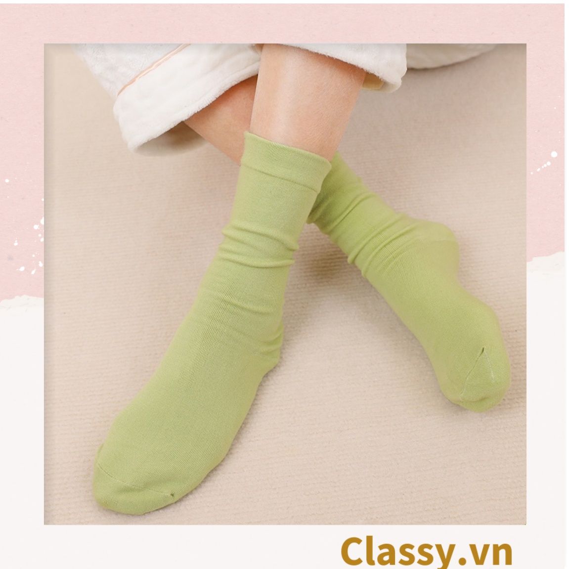  Classy Combo 2 đôi tất cotton cổ cao trơn nhiều màu G1401 