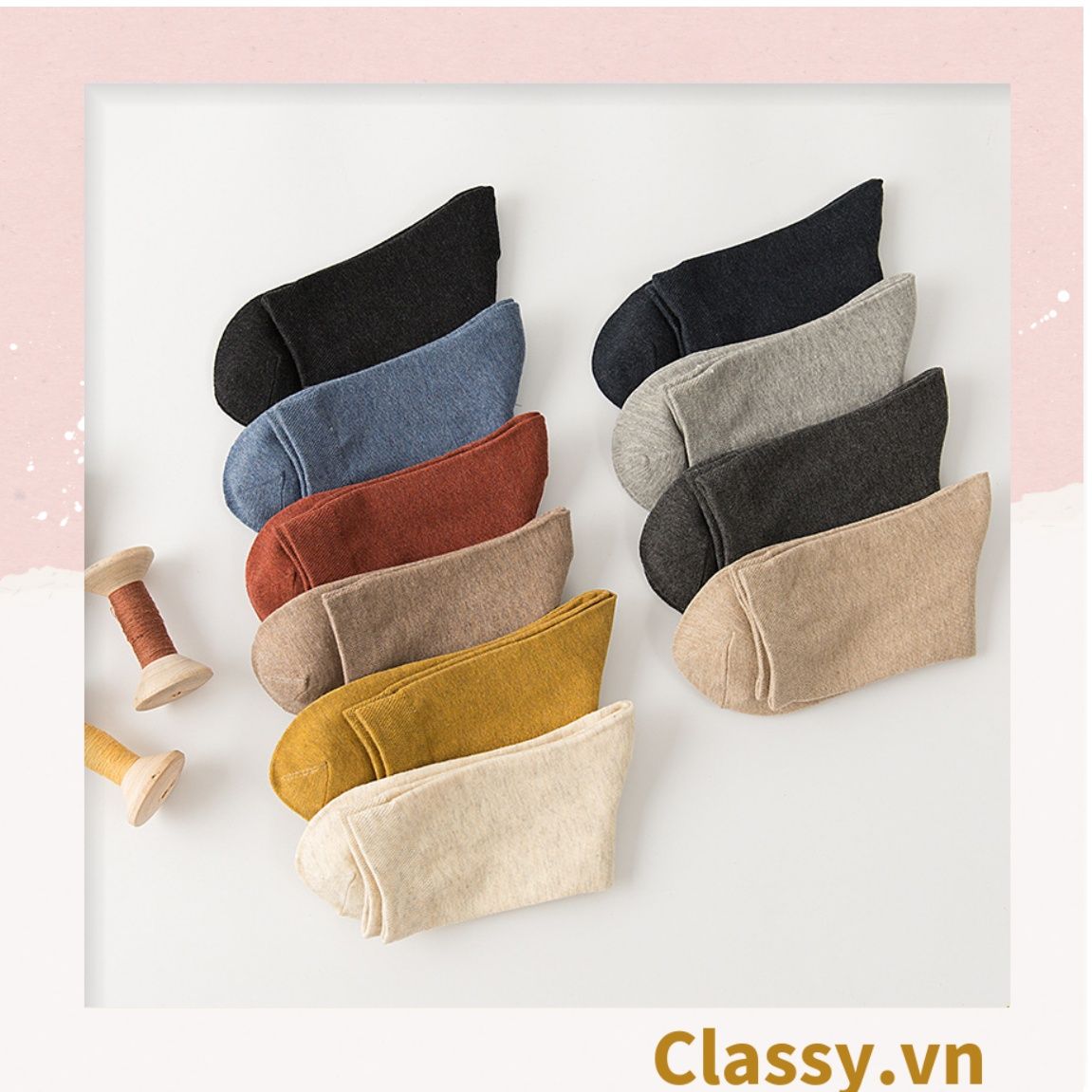 Classy Combo 2 đôi tất cotton cổ cao trơn nhiều màu G1401