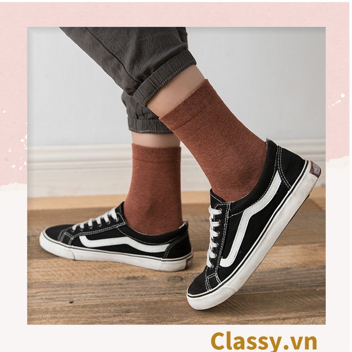  Classy Combo 2 đôi tất cotton cổ cao trơn nhiều màu G1401 